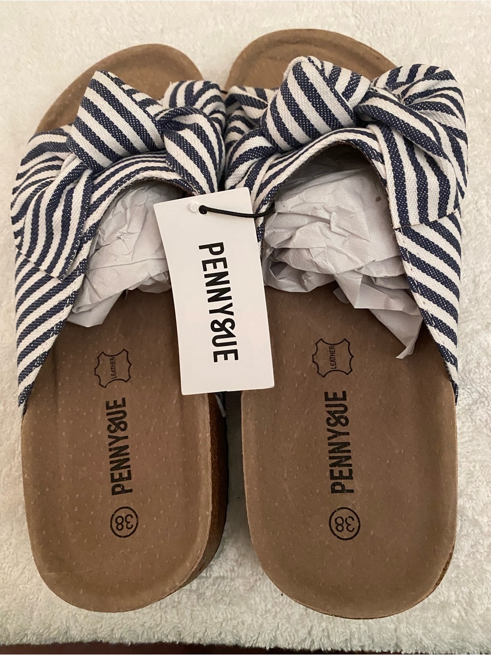 Penny & Sue Navy Striped Knot Slide Sandals - Women